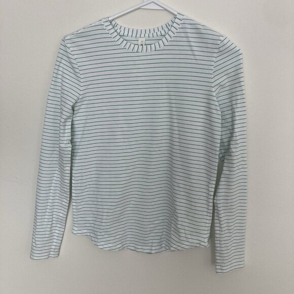 Lululemon Love Long Sleeve Cotton Shirt Size 0 Green White Striped - Picture 1 of 5